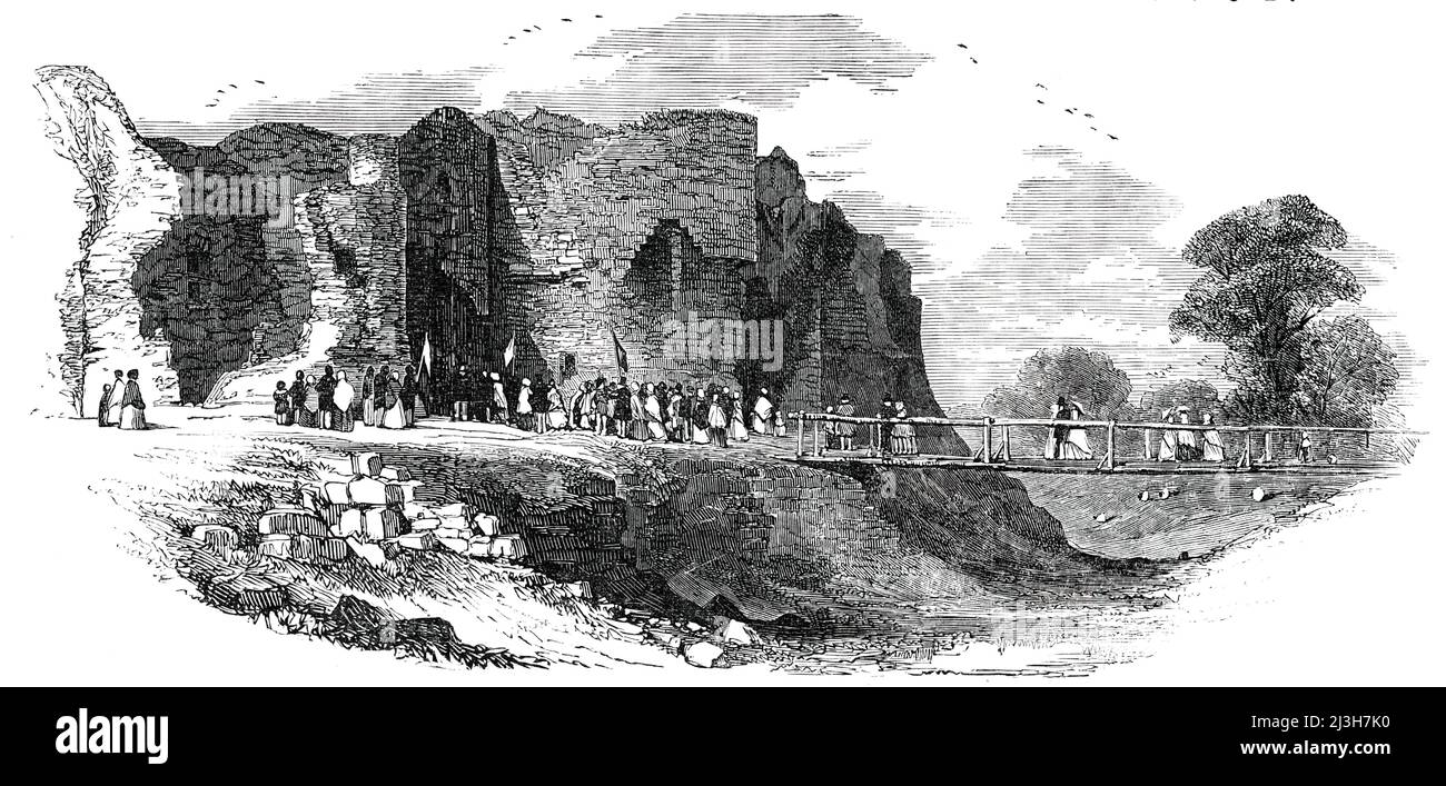 The Rhuddlan Royal Eisteddvod Rhuddlan Castle, [in Wales], 1850. View of '...the exterior of
