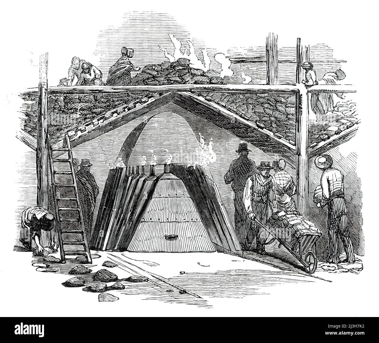 One of the Retorts for Burning the Turf into Charcoal, 1850. Drying