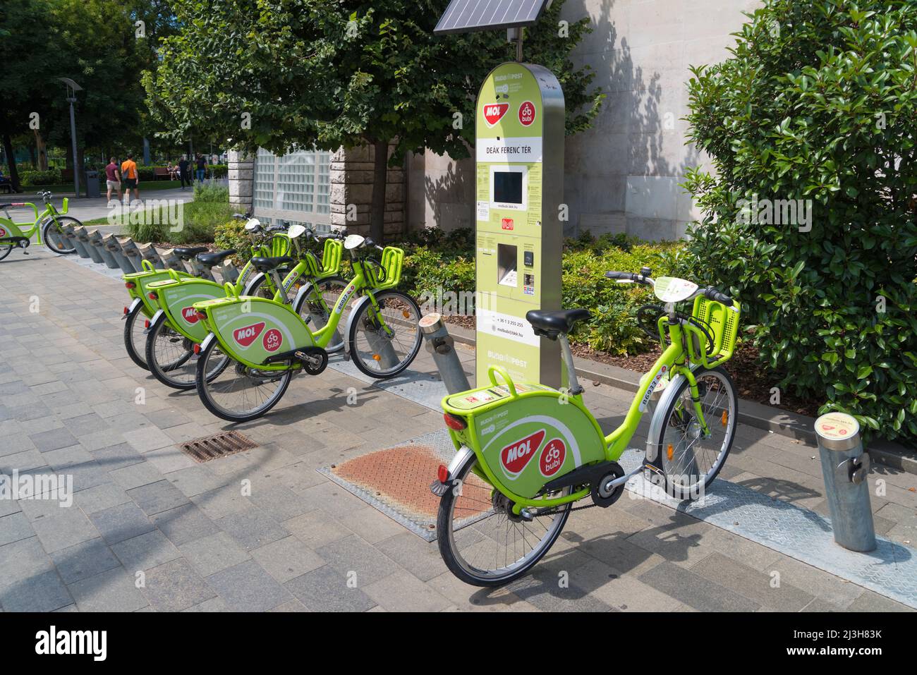 BUDAPEST, HUNGARY - JULY 29, 2020: Public green bikes for rental in the hungarian capital Stock Photo