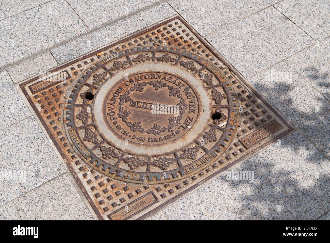 sewer lid in budapest, hungary Stock Photo