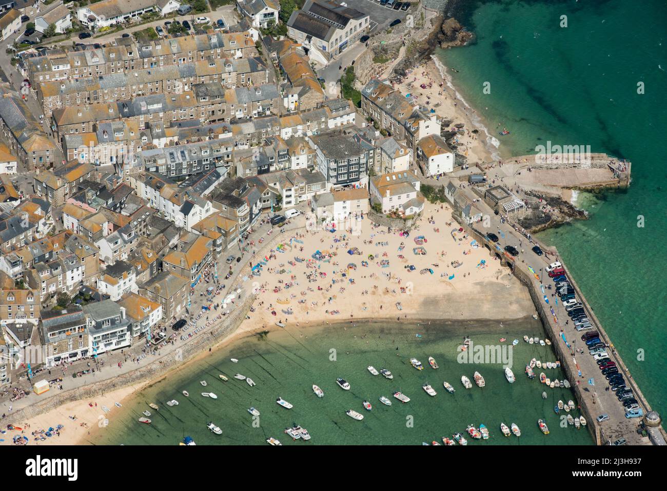 The town, beach and harbour, St Ives, Cornwall, 2016. Stock Photo