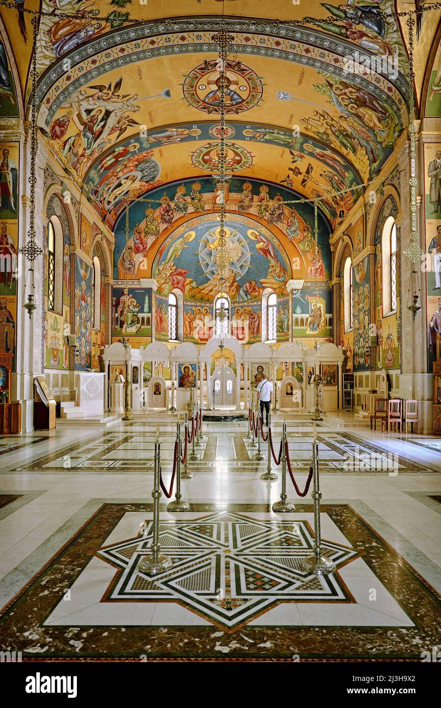 TREBINJE, BOSNIA AND HERZEGOVINA - JULY 08, 2018: interior of Holy Transfiguration Orthodox Cathedral in Trebinje, Bosnia and Herzegovina Stock Photo