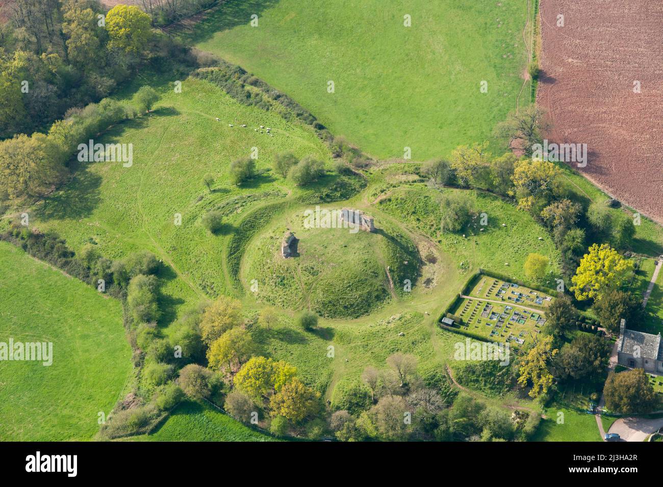 Kilpeck Castle, motte and bailey earthwork and the remains of a keep, Herefordshire, 2016. Stock Photo