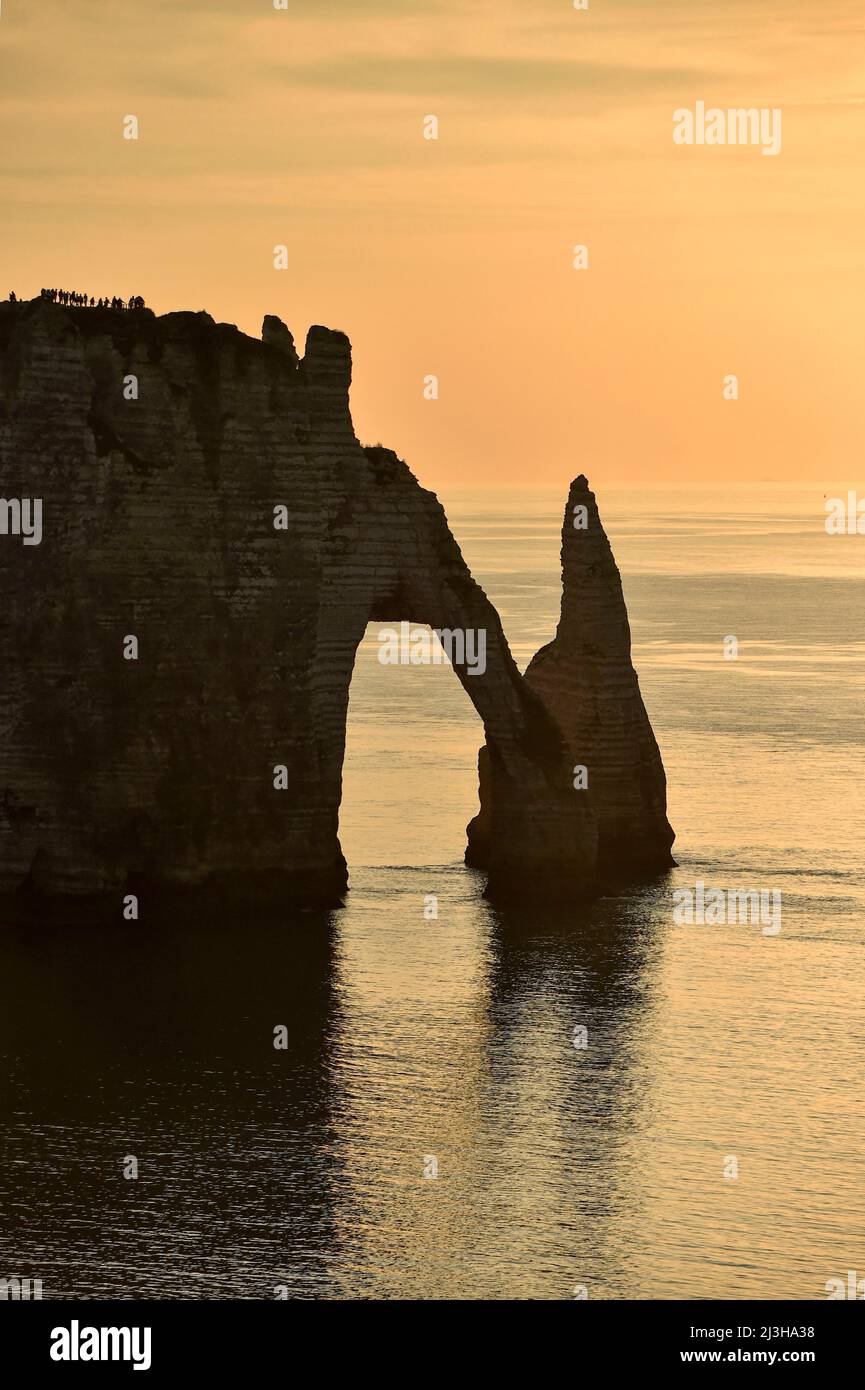 France, Seine-Maritime, the Aval cliff and the Aiguille in Etretat ...