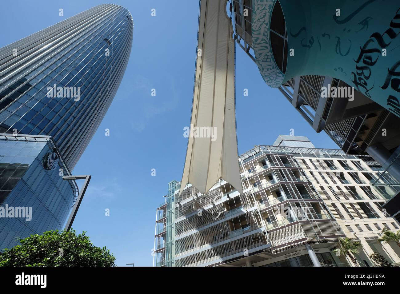 Low angle view of the Abdali Shopping Mall. A modern shopping mall next to Damac Tower building condominium complex. Amman, Jordan Stock Photo