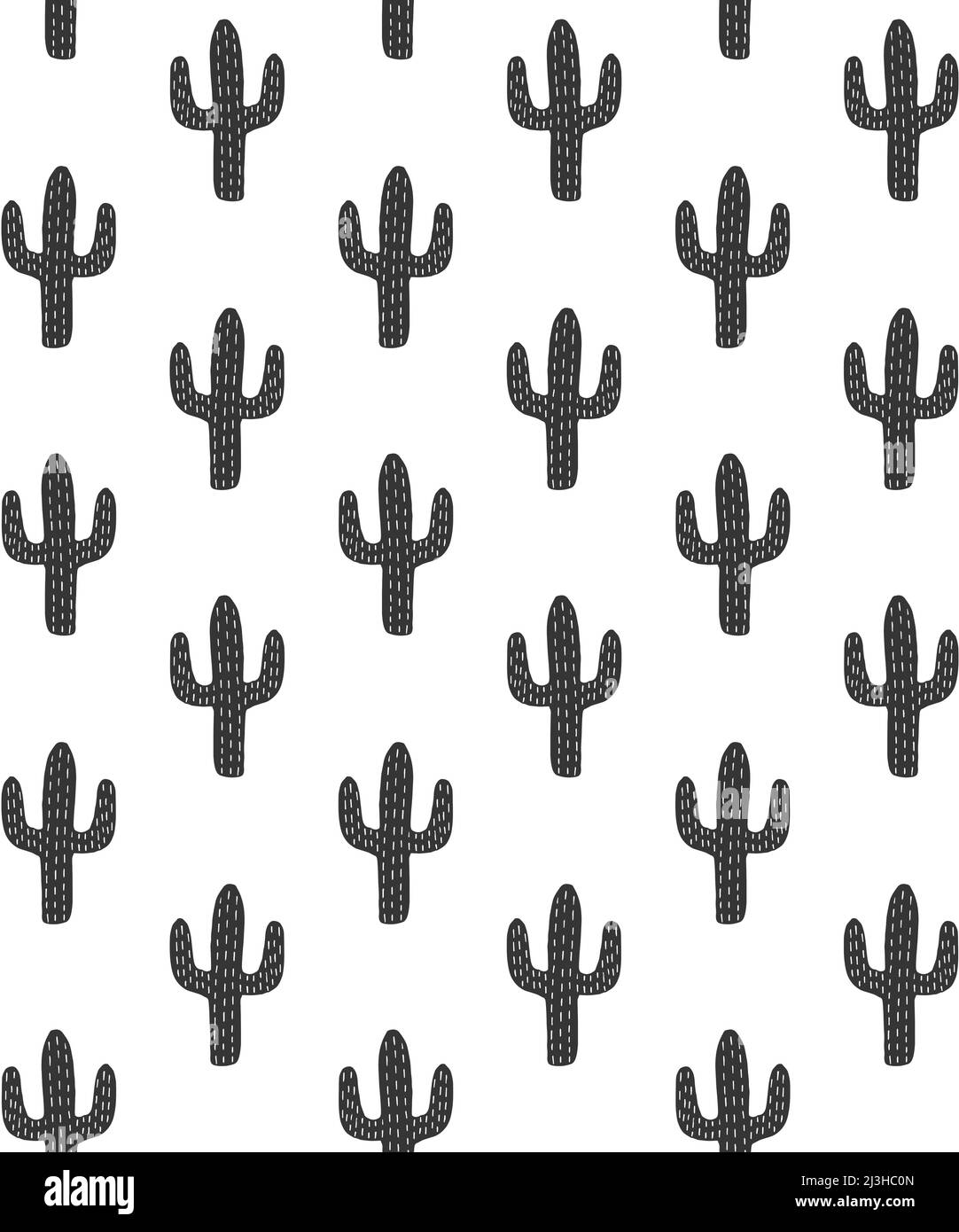 Vector seamless pattern of black hand drawn doodle sketch cactus ...