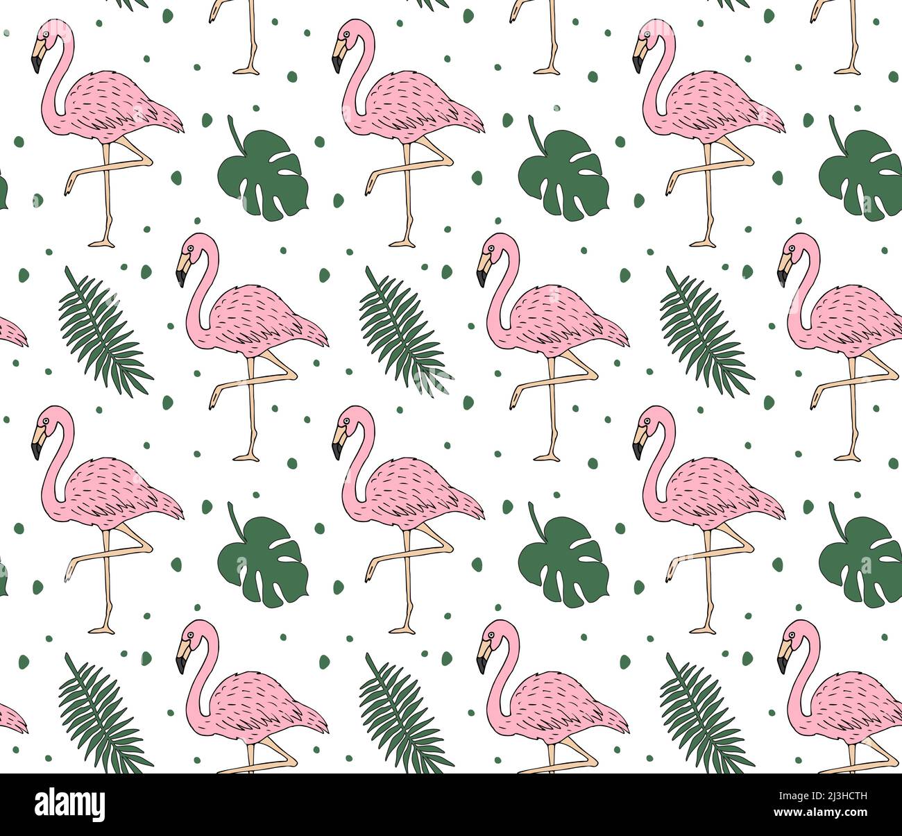 Vector seamless pattern of hand drawn doodle sketch pink flamingo and ...