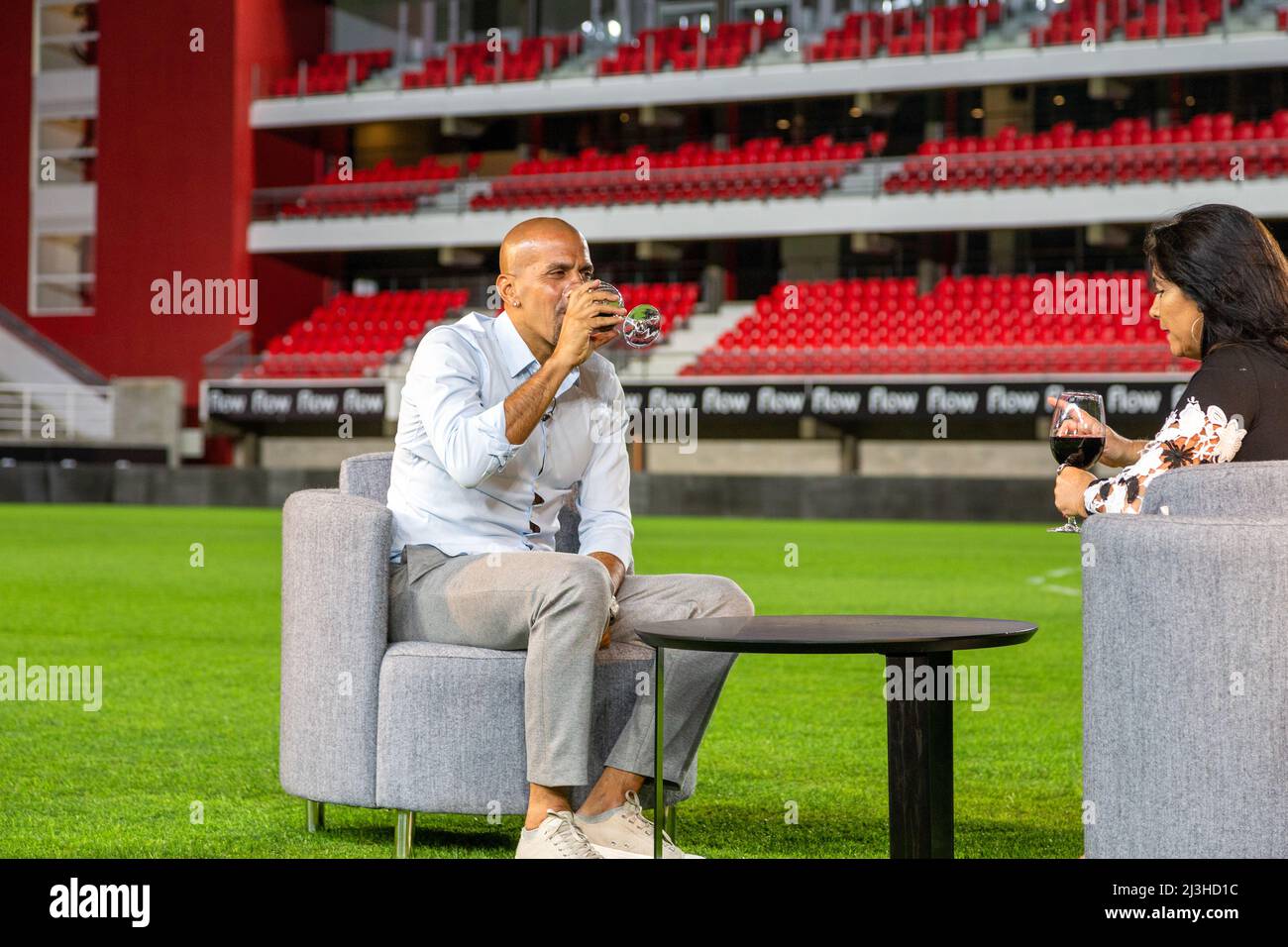 Juan Sebastian Veron in an interview with a local TV show at the UNO stadium of Estudiantes de La Plata Stock Photo