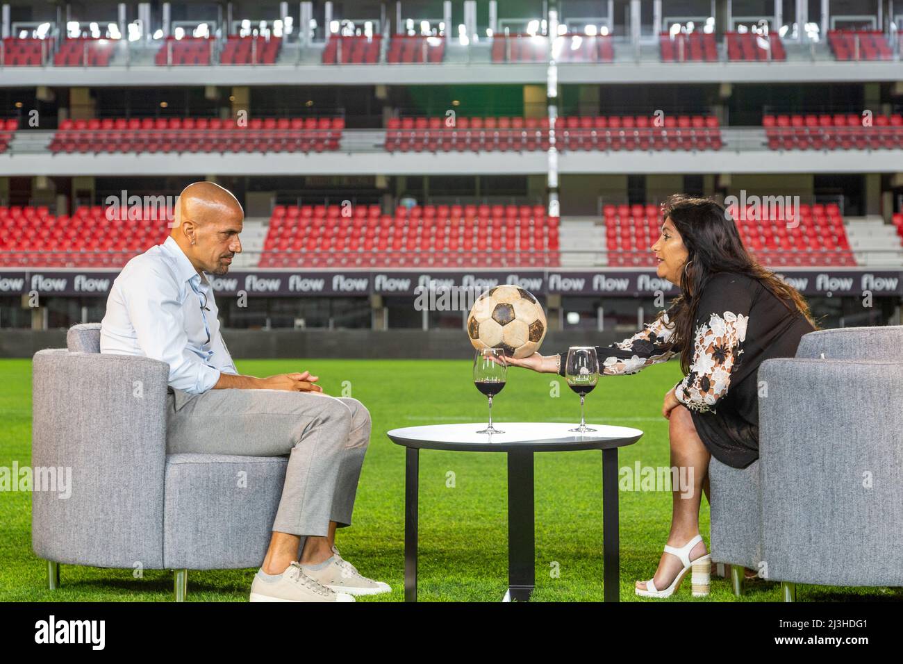 Juan Sebastian Veron in an interview with a local TV show at the UNO stadium of Estudiantes de La Plata Stock Photo