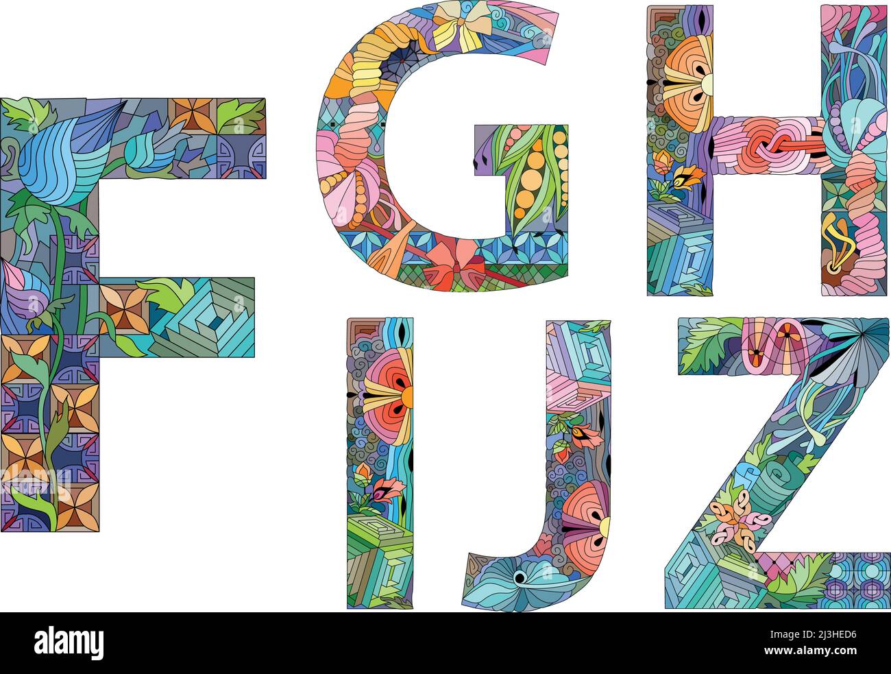 Handpainted art design. Colorful hand drawn illustration alphabet