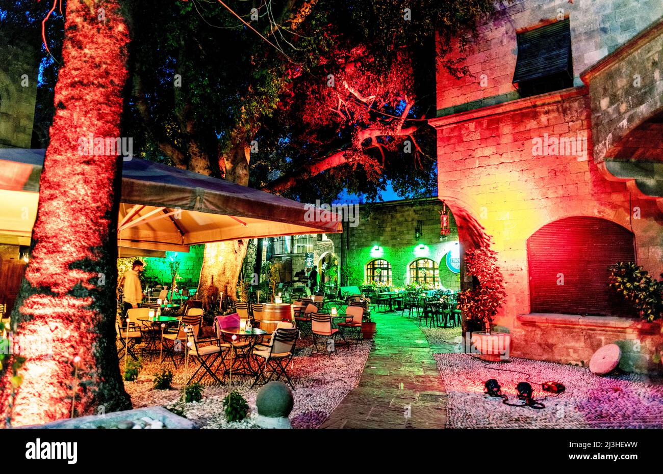Traditional Taverna at Night Rhodes old Town Greece Stock Photo - Alamy