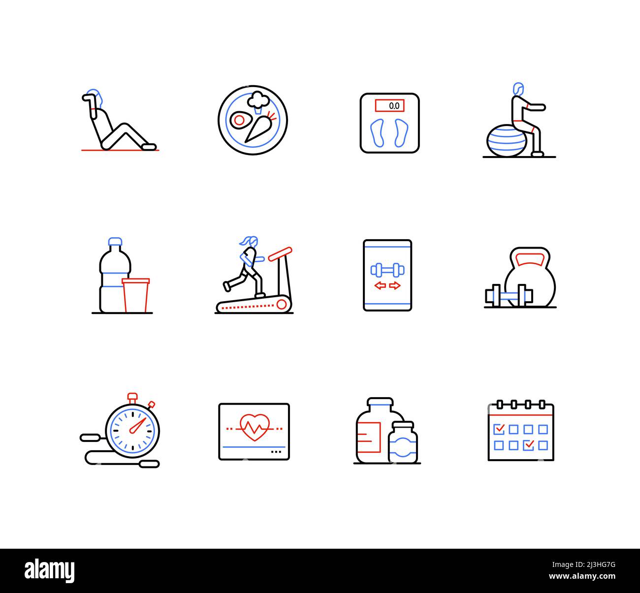 Fitness and sports activity - line design style icons Stock Vector ...