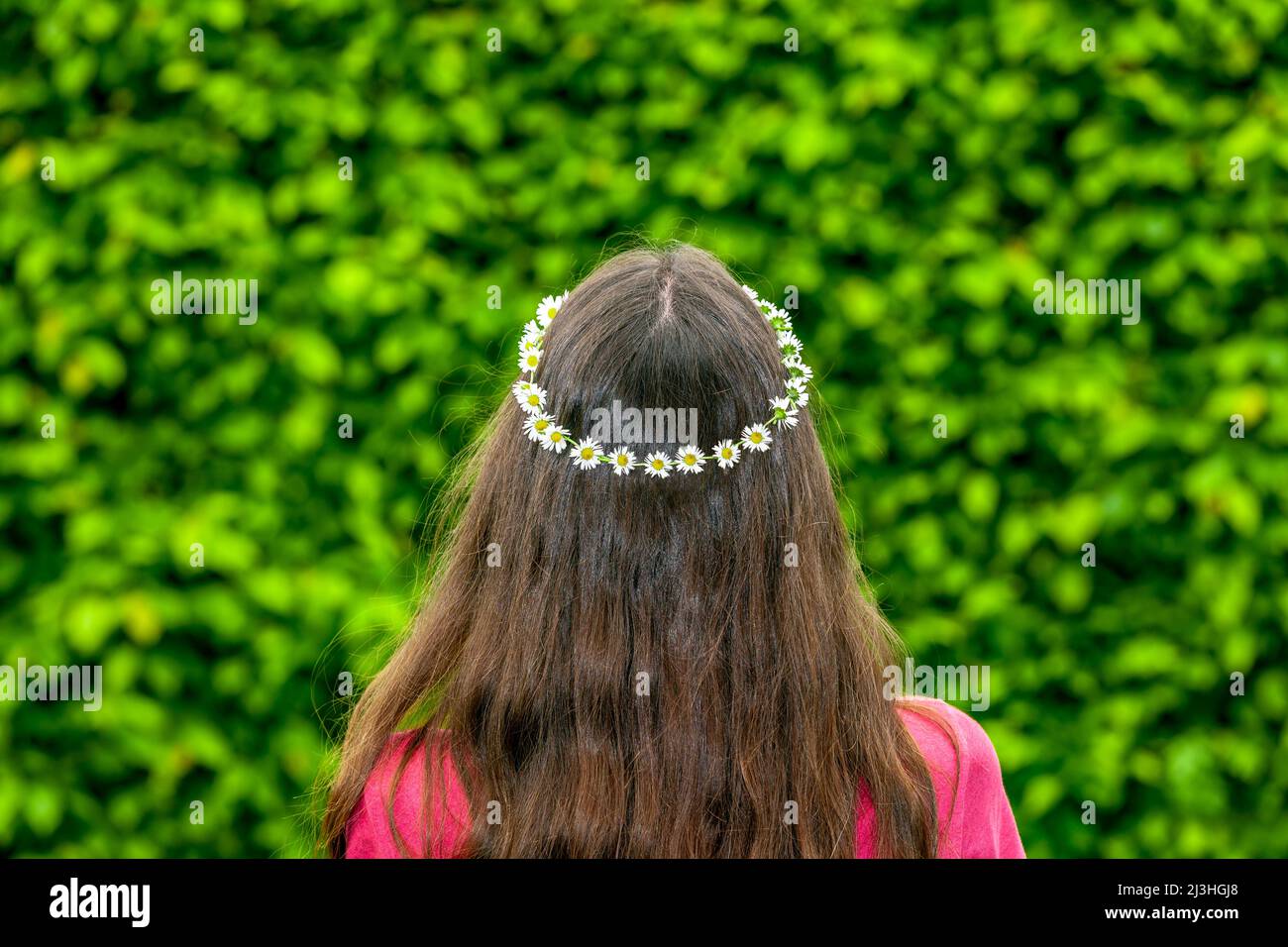Woman with wreath of daisies in hair Stock Photo