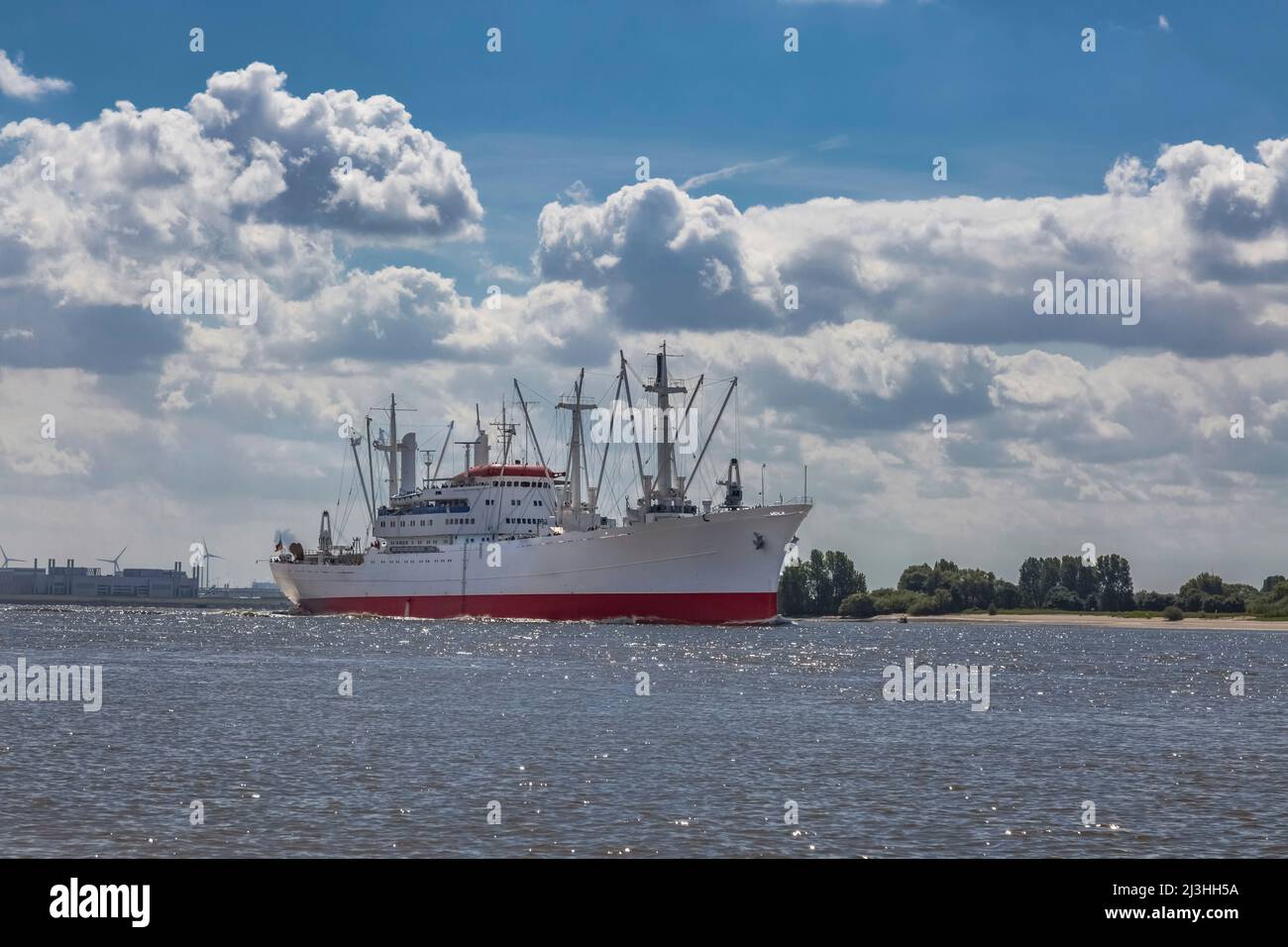 Traditional ship Cap San Diego underway on the Elbe River Stock Photo