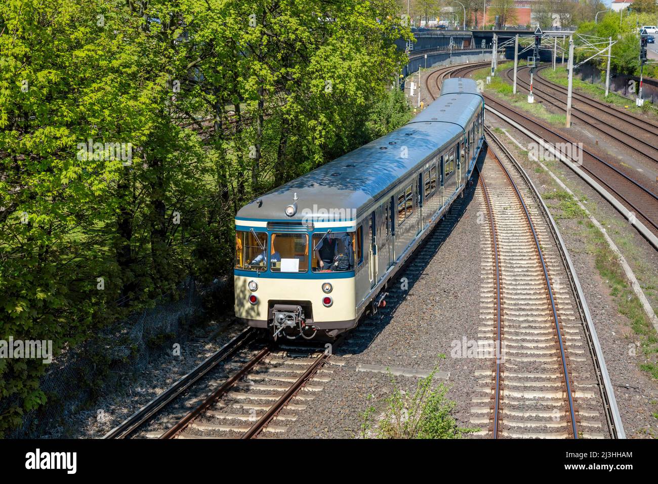 Historic commuter train on a track in Hamburg Stock Photo