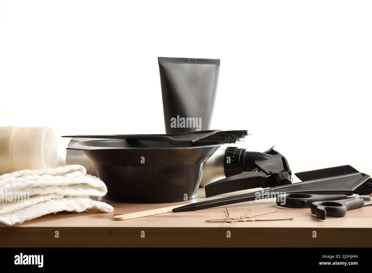 Accessories and preparation of products for hair treatment on wooden