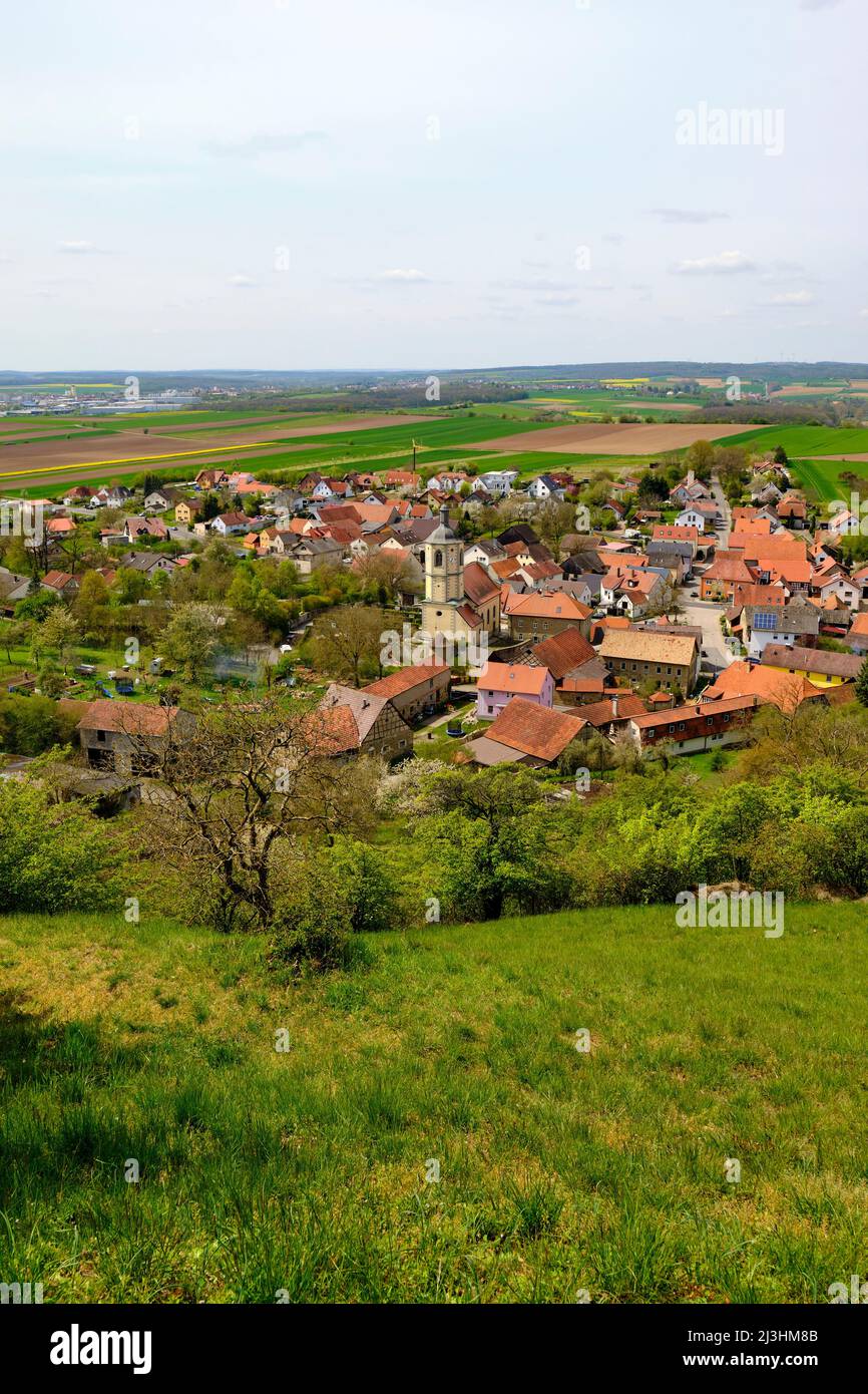 Village view Prappach from the Wachthügel, district of the county town Hassfurt, county Hassberge, Lower Franconia, Franconia, Bavaria, Germany Stock Photo