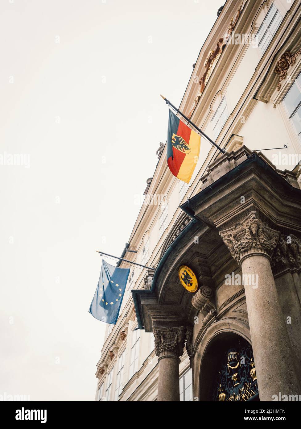 German embassy in Prague with German and european flag Stock Photo
