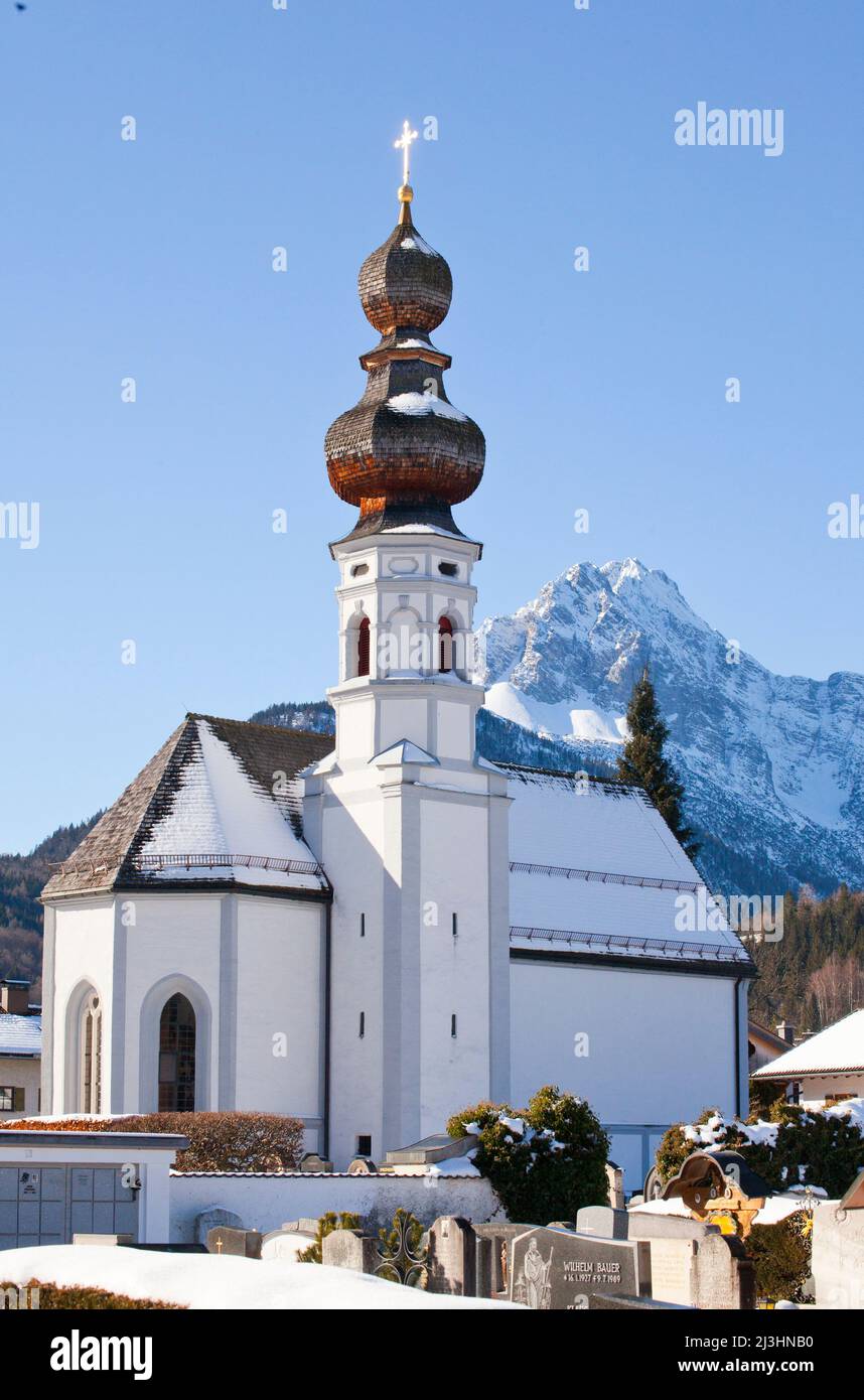 The Catholic cemetery church of St. Nicholas in Mittenwald, built in 1447 as a church for the rafters, Upper Bavaria Stock Photo