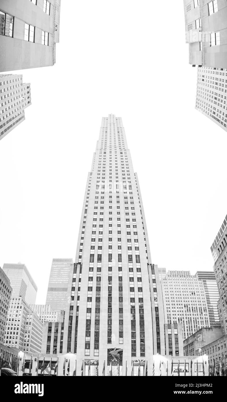 DIAMOND DISTRICT, New York City, NY, USA, Rockefeller Center from below Stock Photo