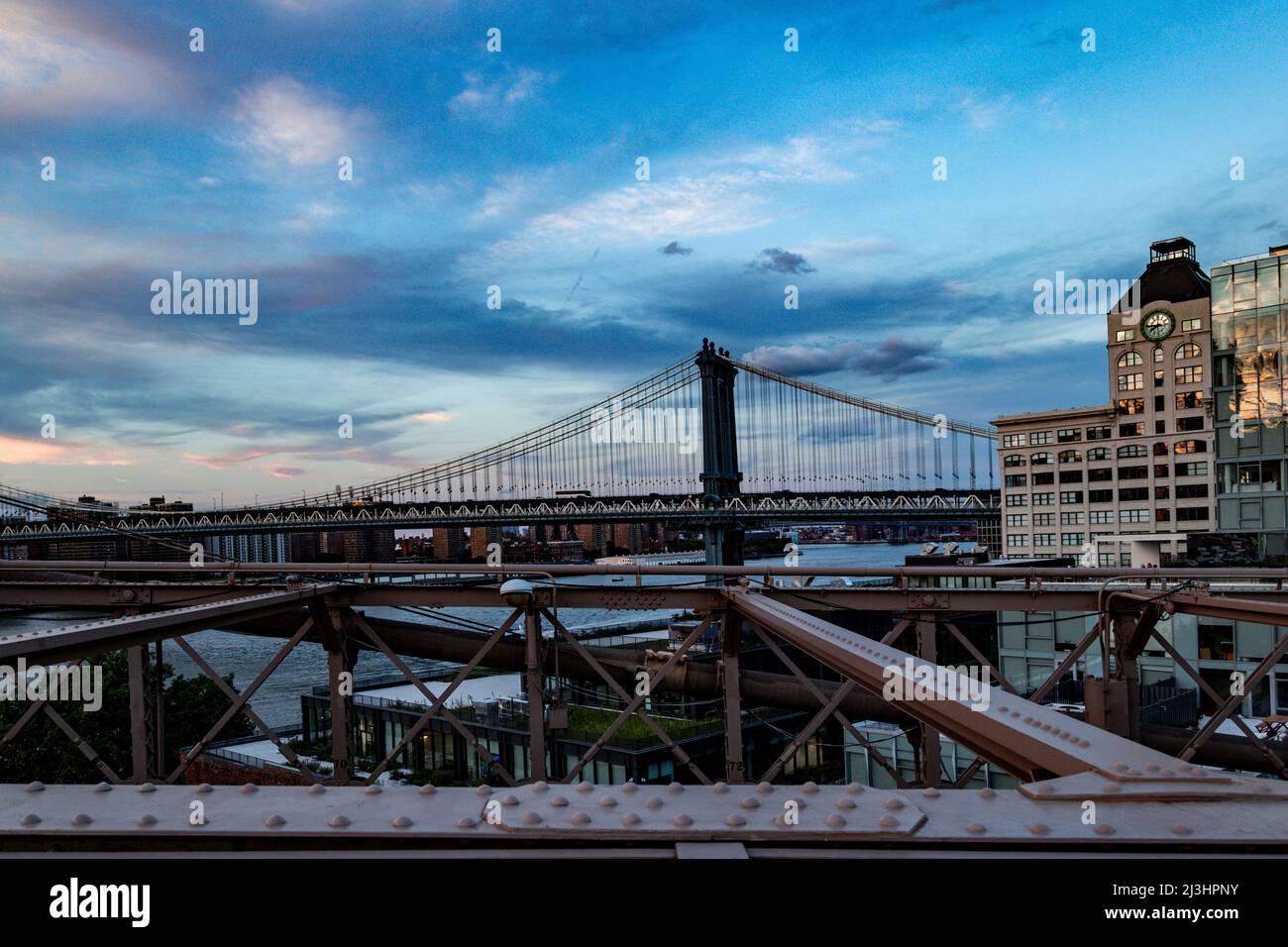 Dumbo, New York City, NY, USA, Brooklyn Bridge over East River Stock Photo