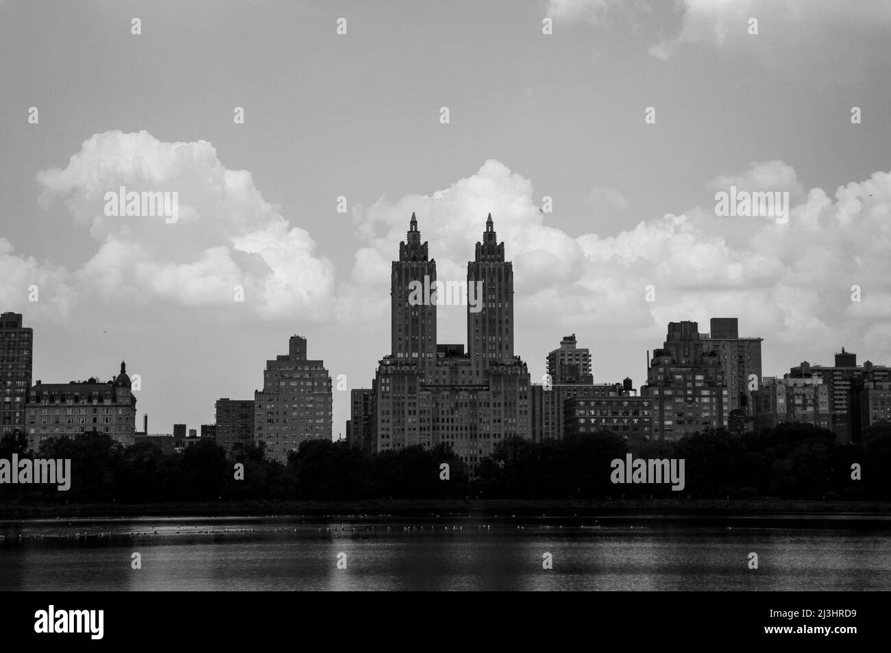 Central Park West, historic district, New York City, NY, USA, The two towers of the San Remo Building (Architect Emery Roth - Beaux-Art style - National Register of Historic Places) viewed from Central Park Stock Photo