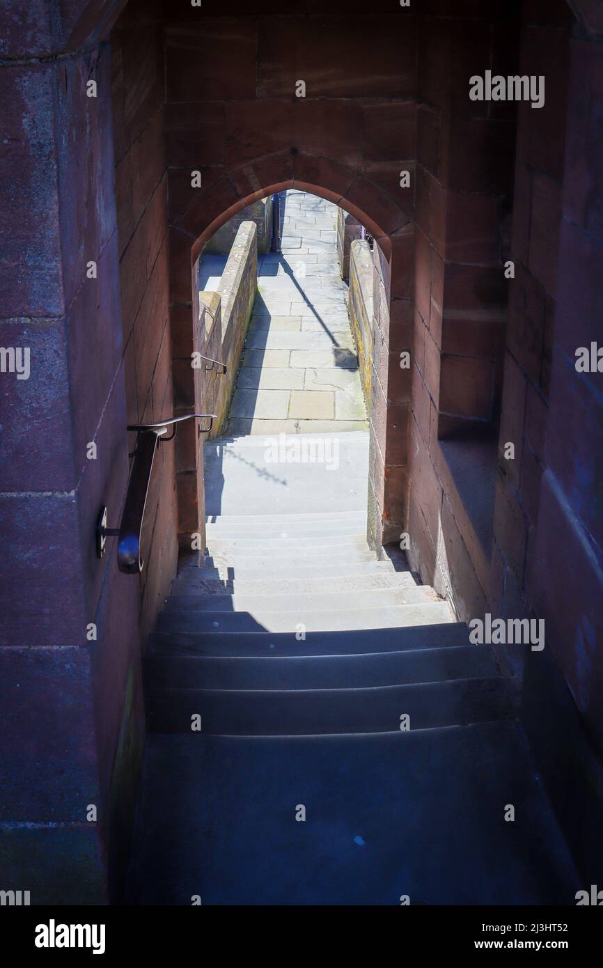 Doorway and stairs inside the Roman Chester City Walls Stock Photo Alamy