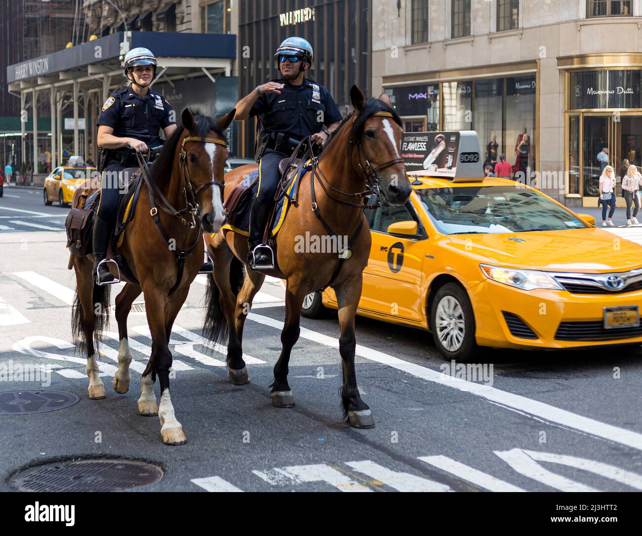 5 AvE/E 55 Street, New York City, NY, USA, NYPD Mounted Unit with two