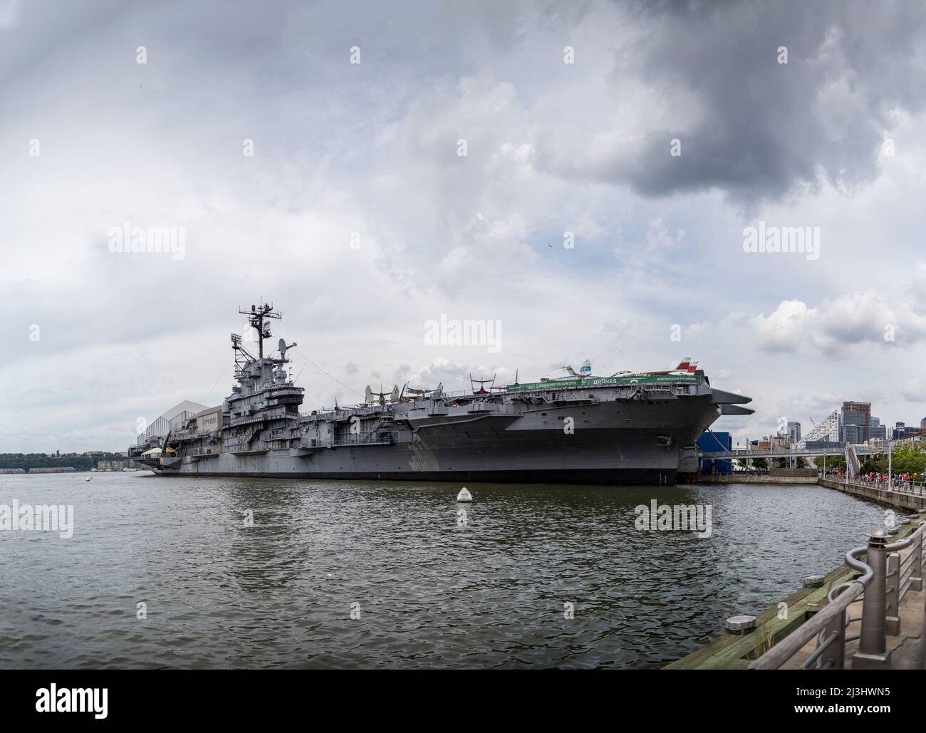 12 Av/W 46 Street, New York City, NY, USA, The Intrepid Sea, Air & Space Museum is an american military and maritime history museum and showcases the aircraft carrier USS Intrepid. Stock Photo