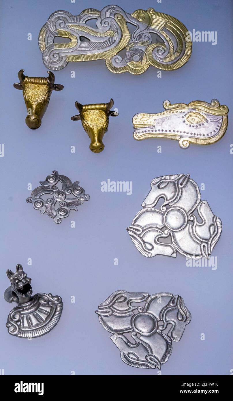 Selected pieces from the getae silver hoard of Craiova. Dolj county. Gold and Silver Art in the Carpathian Danubian-Pontic Region in 3 - 6 cc BC Stock Photo