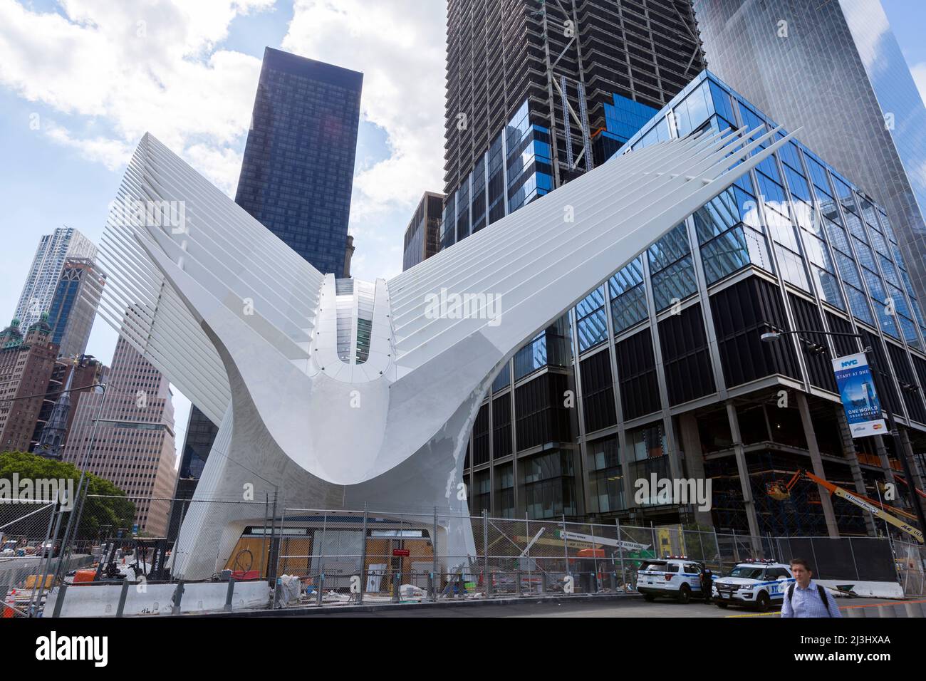WTC CORTLANDT, New York City, NY, USA, World Trade Center Transportation Hub or Oculus designed by Santiago Calatrava architect in Financial District view from the outside Stock Photo