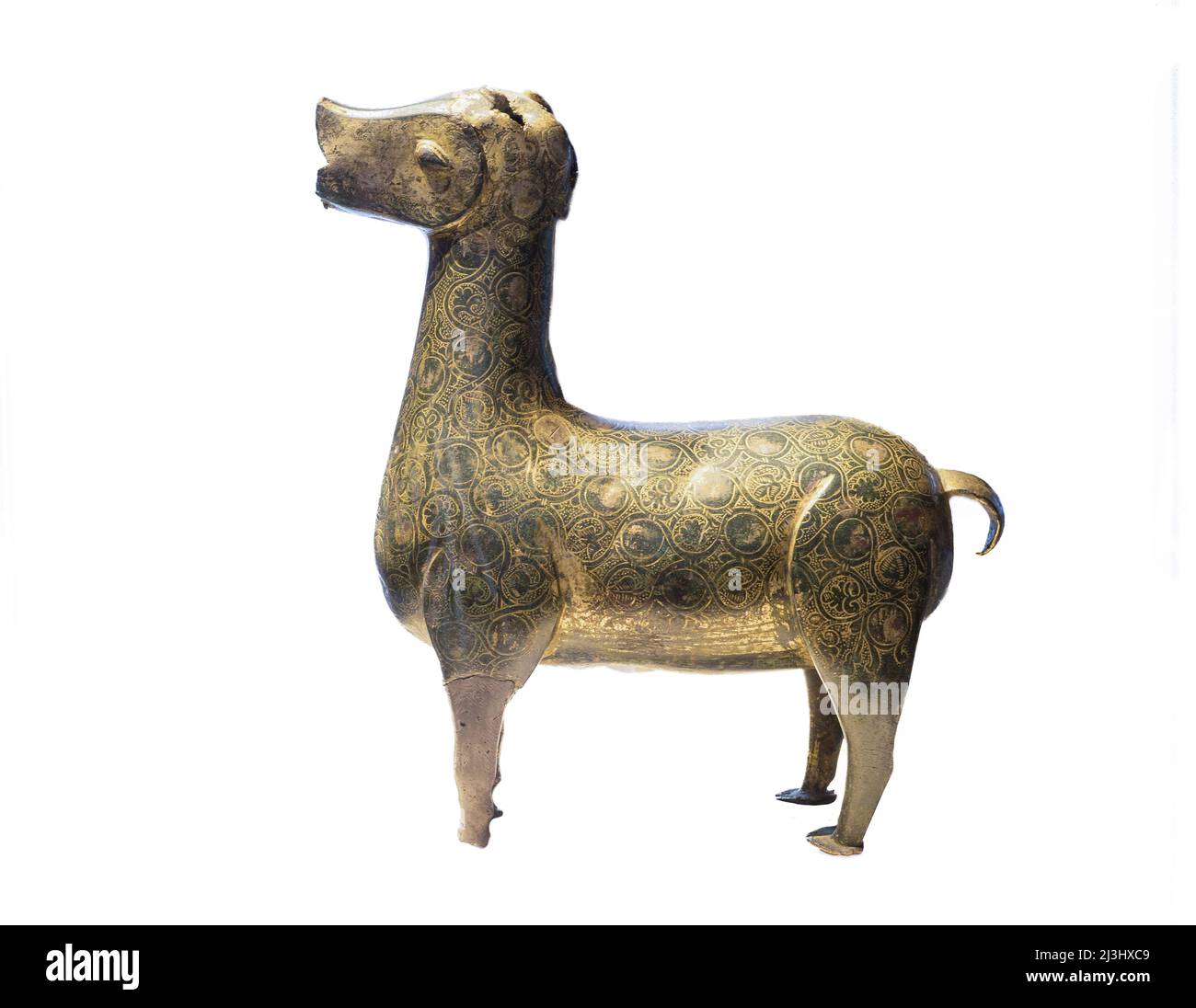 Hispano-Islamic fountan jet in the form of a Doe, engraved and guilded bronze, 10th century AD, from Cordoba.   In the National Archaeological Musem, Stock Photo