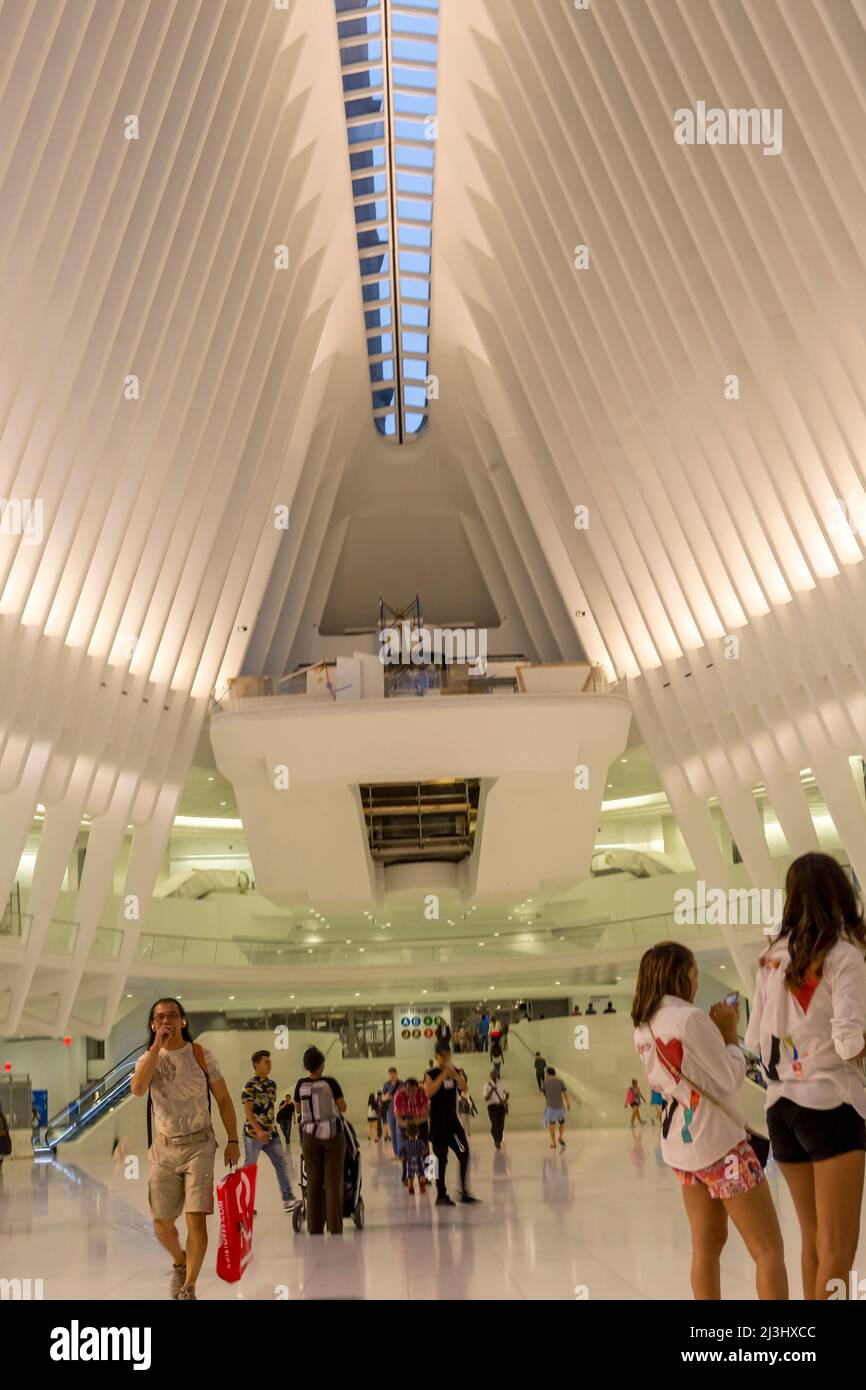 WORLD TRADE CENTER, New York City, NY, USA, World Trade Center Transportation Hub or Oculus designed by Santiago Calatrava architect in Financial District Inside Stock Photo