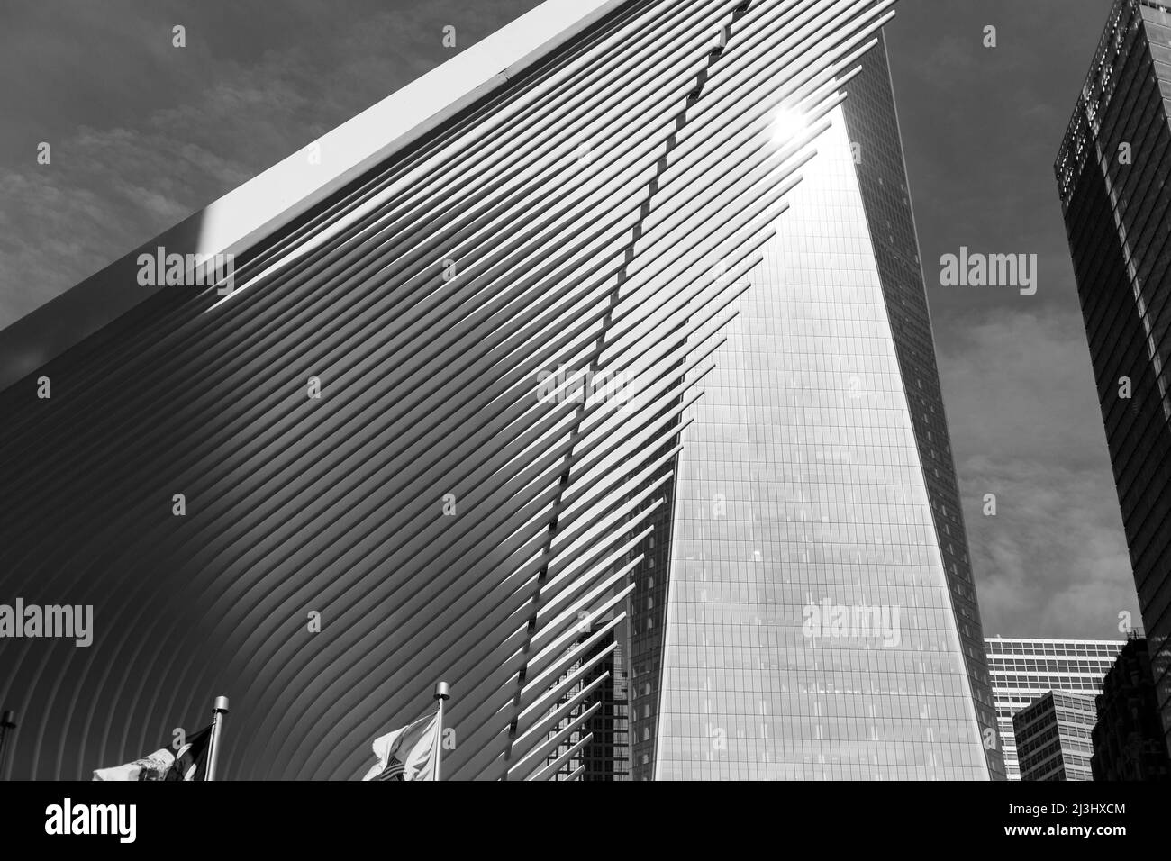 WTC CORTLANDT, New York City, NY, USA, World Trade Center Transportation Hub or Oculus designed by Santiago Calatrava architect in Financial District view from the outside Stock Photo