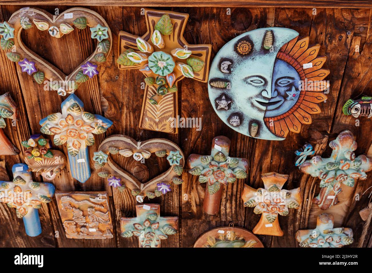 Variety of Colorfull Mexican Traditional Souvenirs at Market in Mexico