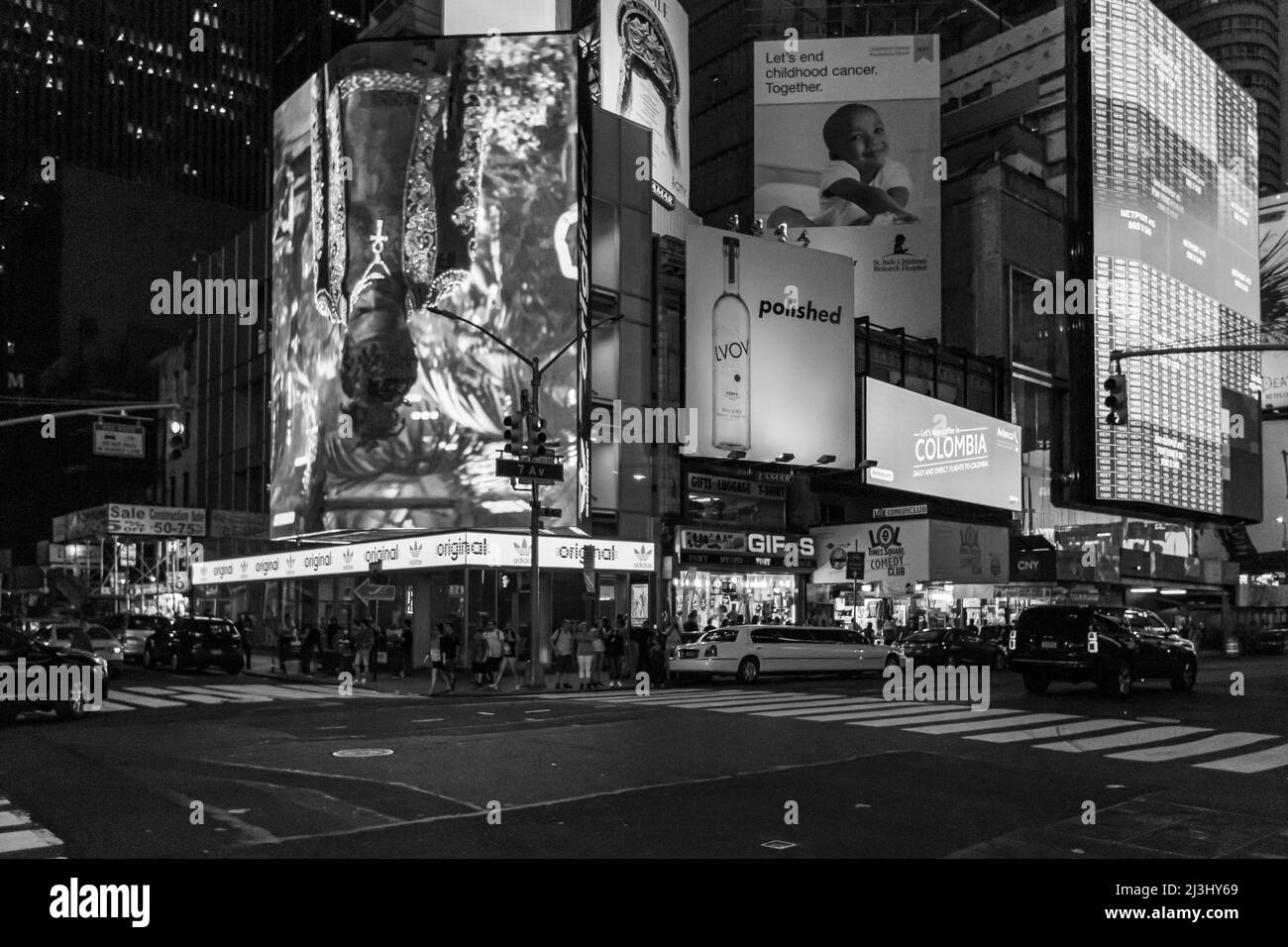 Theater District, New York City, NY, USA, Neon Lights at Times Square Stock Photo