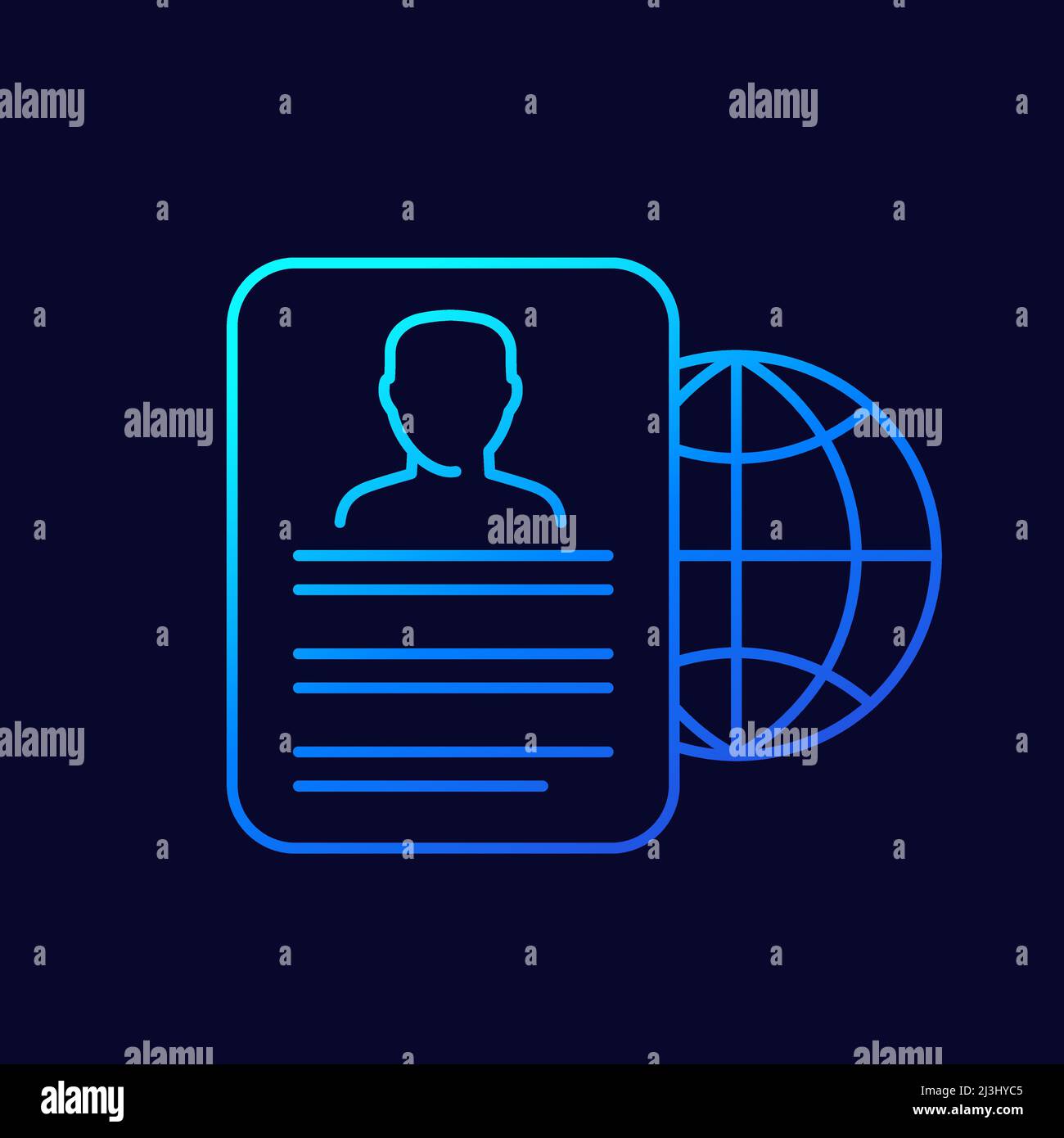 resume line icon with a globe, vector Stock Vector