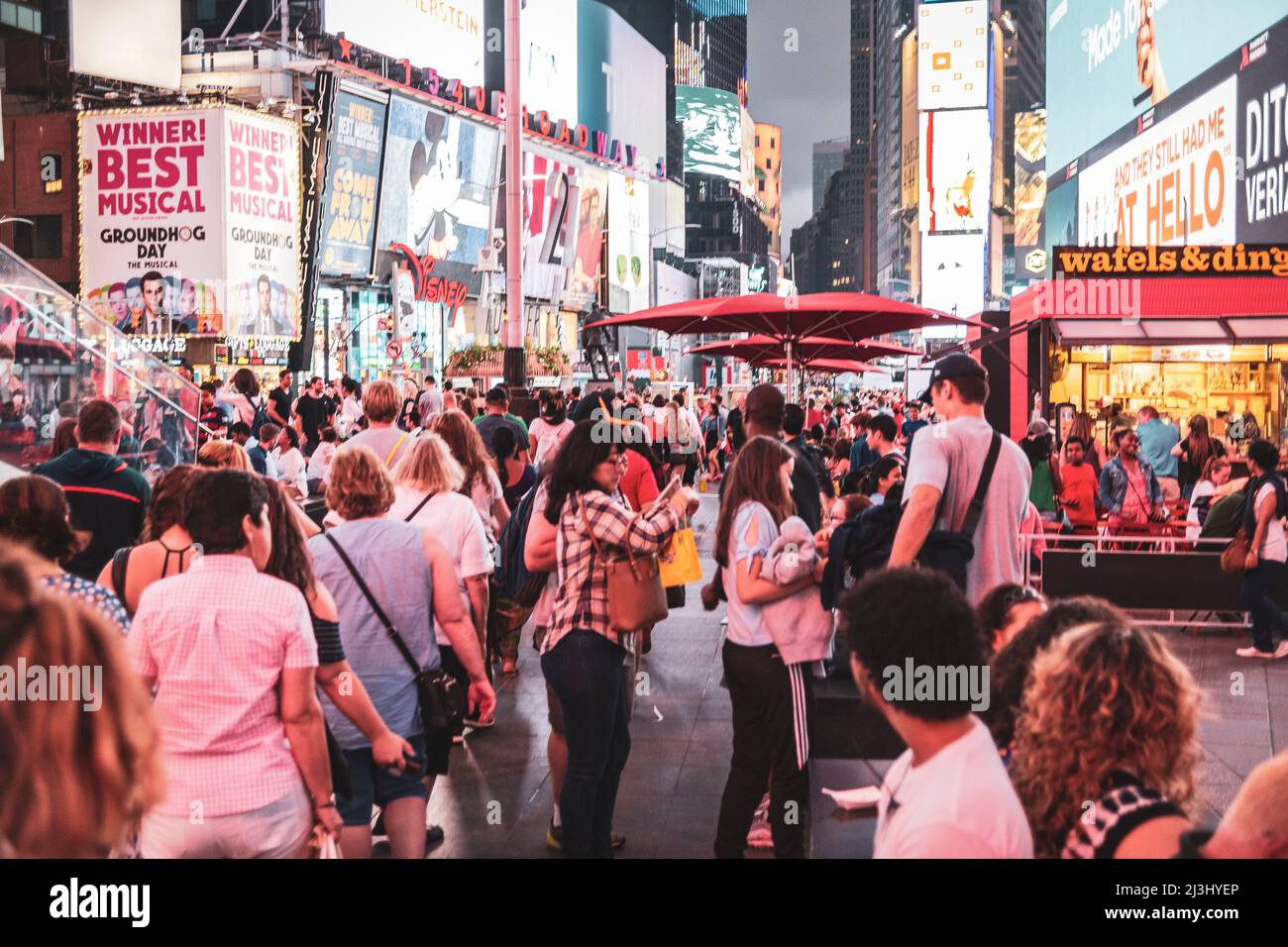 49 ST, New York City, NY, USA, Lots of People at Times Square at night Stock Photo