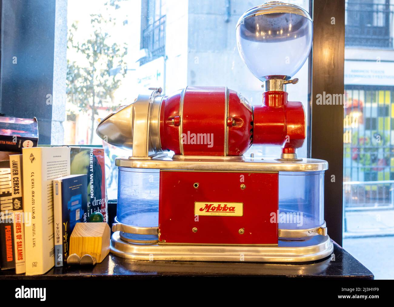 Vintage coffee dispenser for espresso coffee machine. PonCafe, brand  Oroley, Made in Spain Stock Photo - Alamy