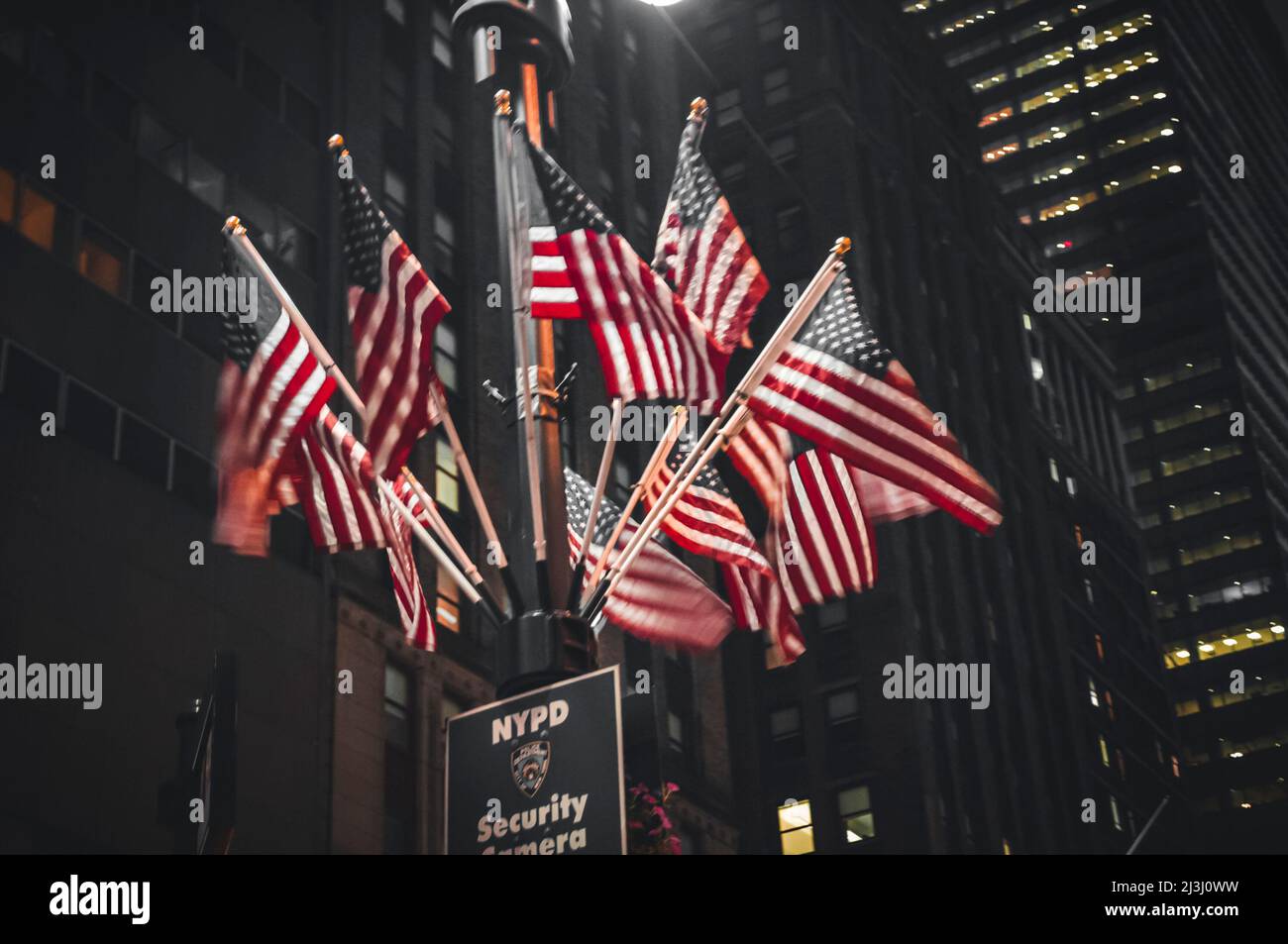 3 AVENUE & EAST 39 ST, New York City, NY, USA, Many American Flags Stock Photo