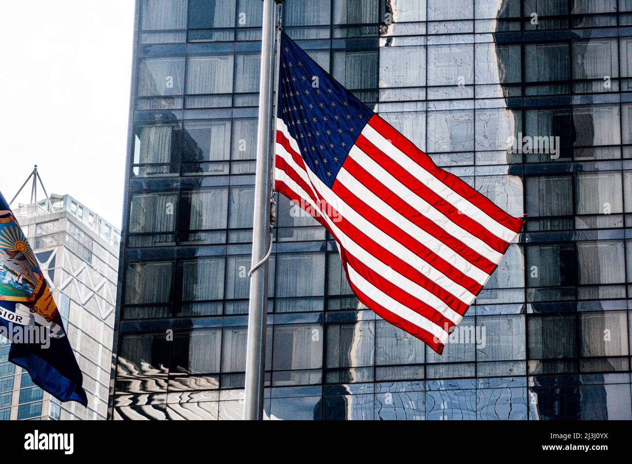 WTC Cortlandt, New York City, NY, USA, American Flag at the new One World Trade Center in Lower Manhattan Stock Photo