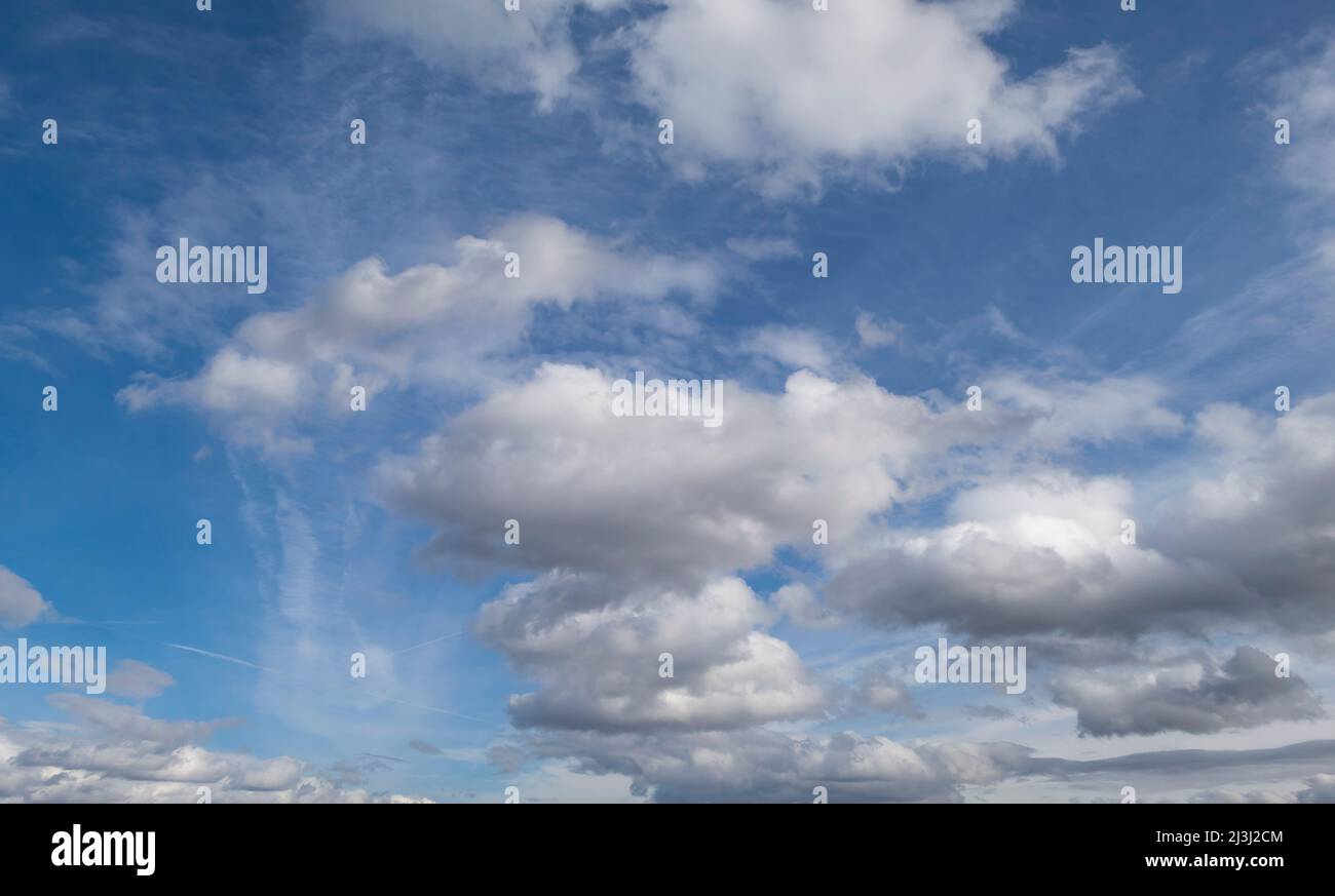 Cumulus clouds, blue sky clouds, Bavaria, Germany, Europe Stock Photo
