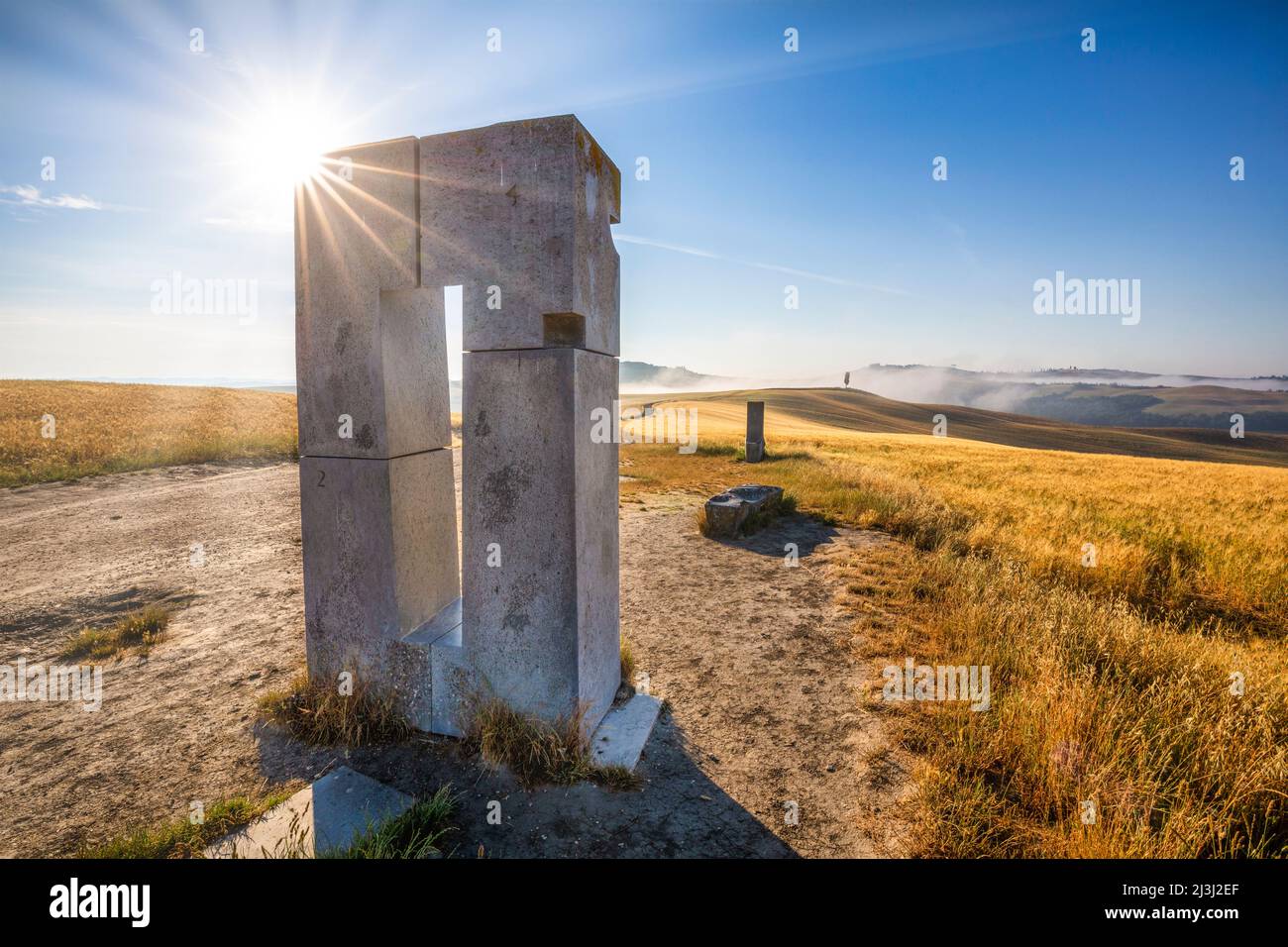 Europe, Italy, Tuscany, the Site Transitories, installation of the artist Jean-Paul Philippe immersed in the Senesi Crete between the towns of Leonina and Mucigliani, in the municipality of Asciano, Siena Stock Photo