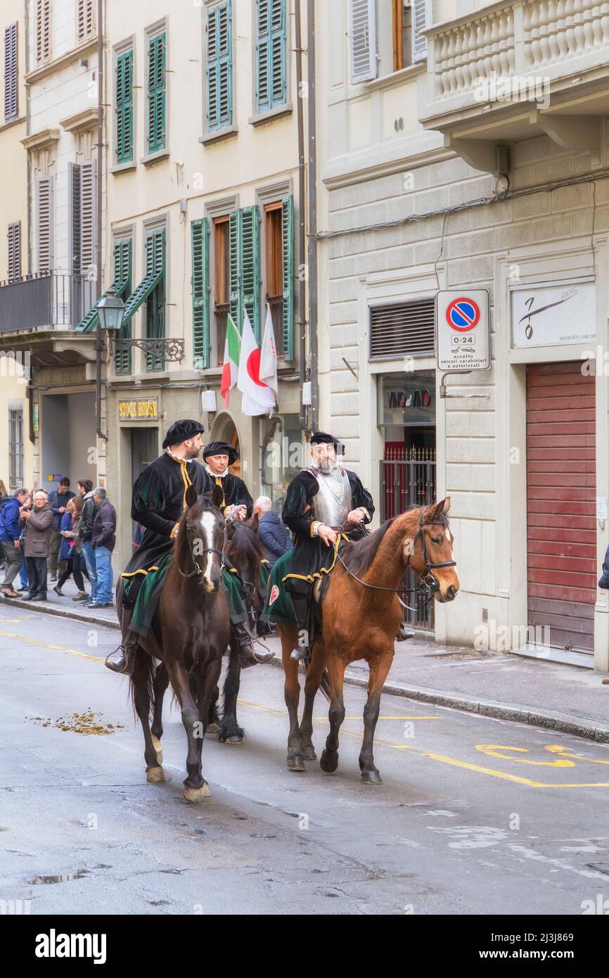 Participants in the Explosion of the Cart festival on parade, Florence, Tuscany, Italy Stock Photo