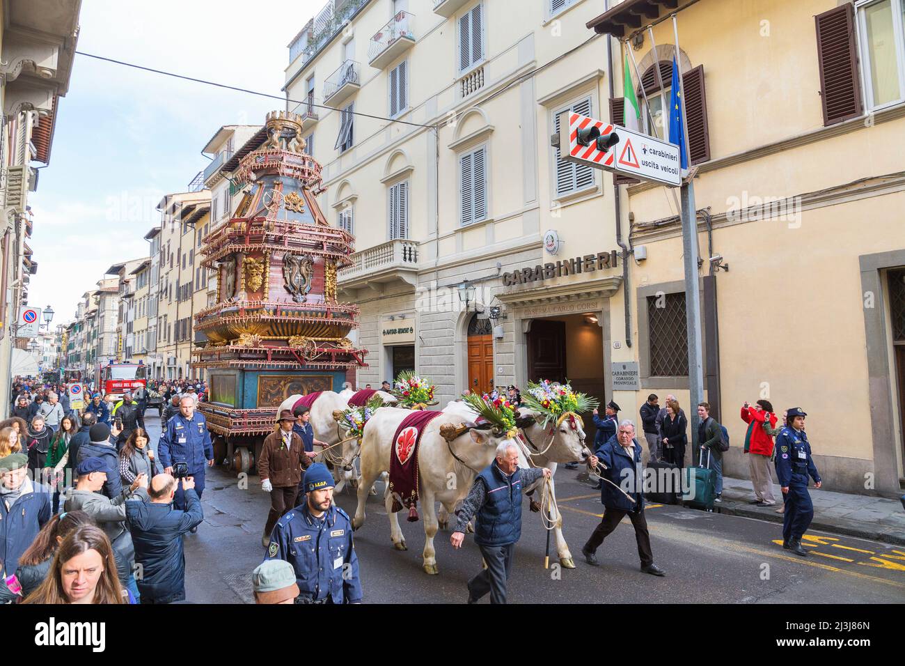 Explosion of the Cart festival parade, Florence, Tuscany, Italy Stock Photo