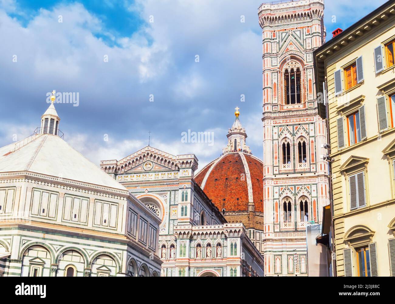 Vew of Duomo Santa Maria del Fiore, Giotto's Campanile and Brunelleschi's dome, Florence, Tuscany, Italy Stock Photo