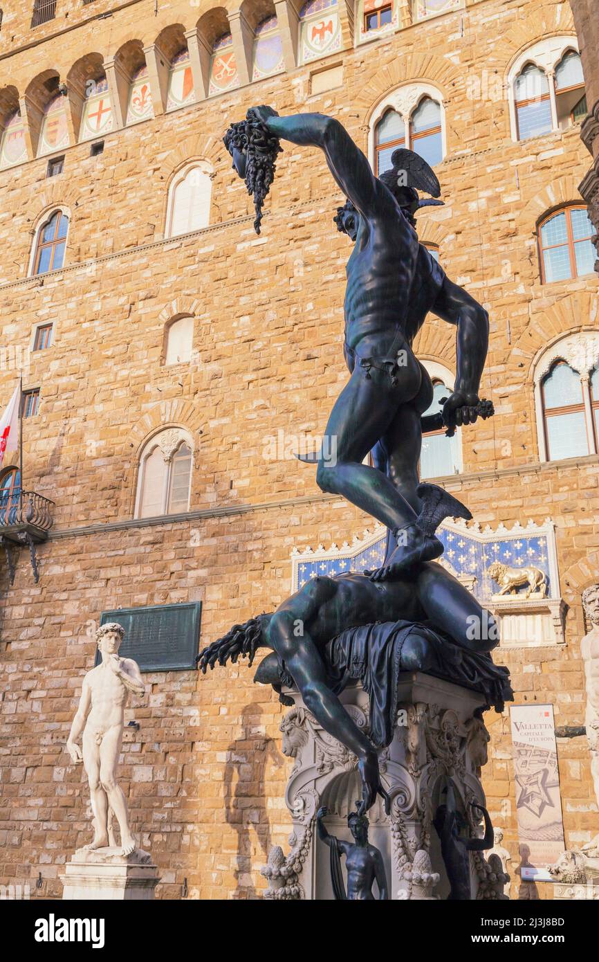 Cellini's sculpture of Perseus killing Medusa, Piazza della Signoria, Florence, Tuscany, Italy Stock Photo