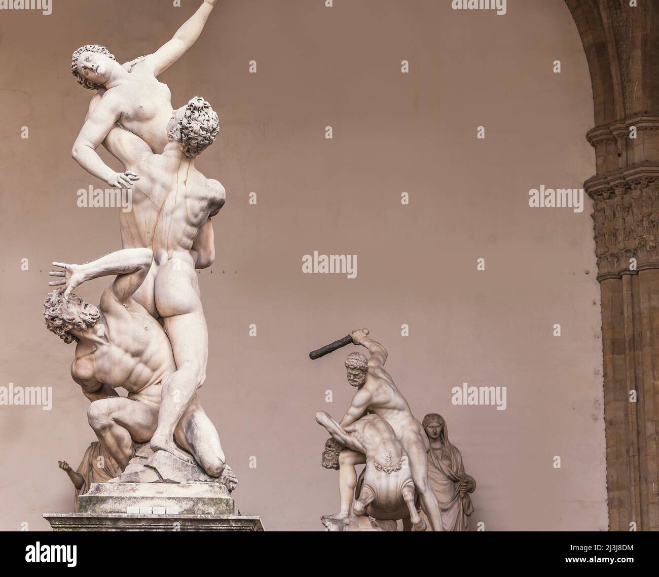 Rape of the Sabine Women sculptures, Piazza della Signoria, Florence, Tuscany, Italy Stock Photo