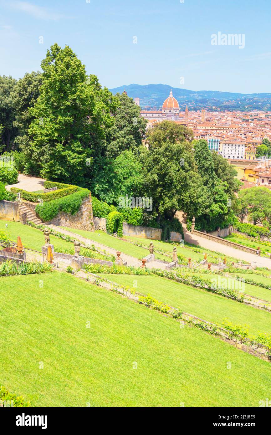 View of Bardini Gardens overlooking the city, Florence, Tuscany, Italy, Stock Photo
