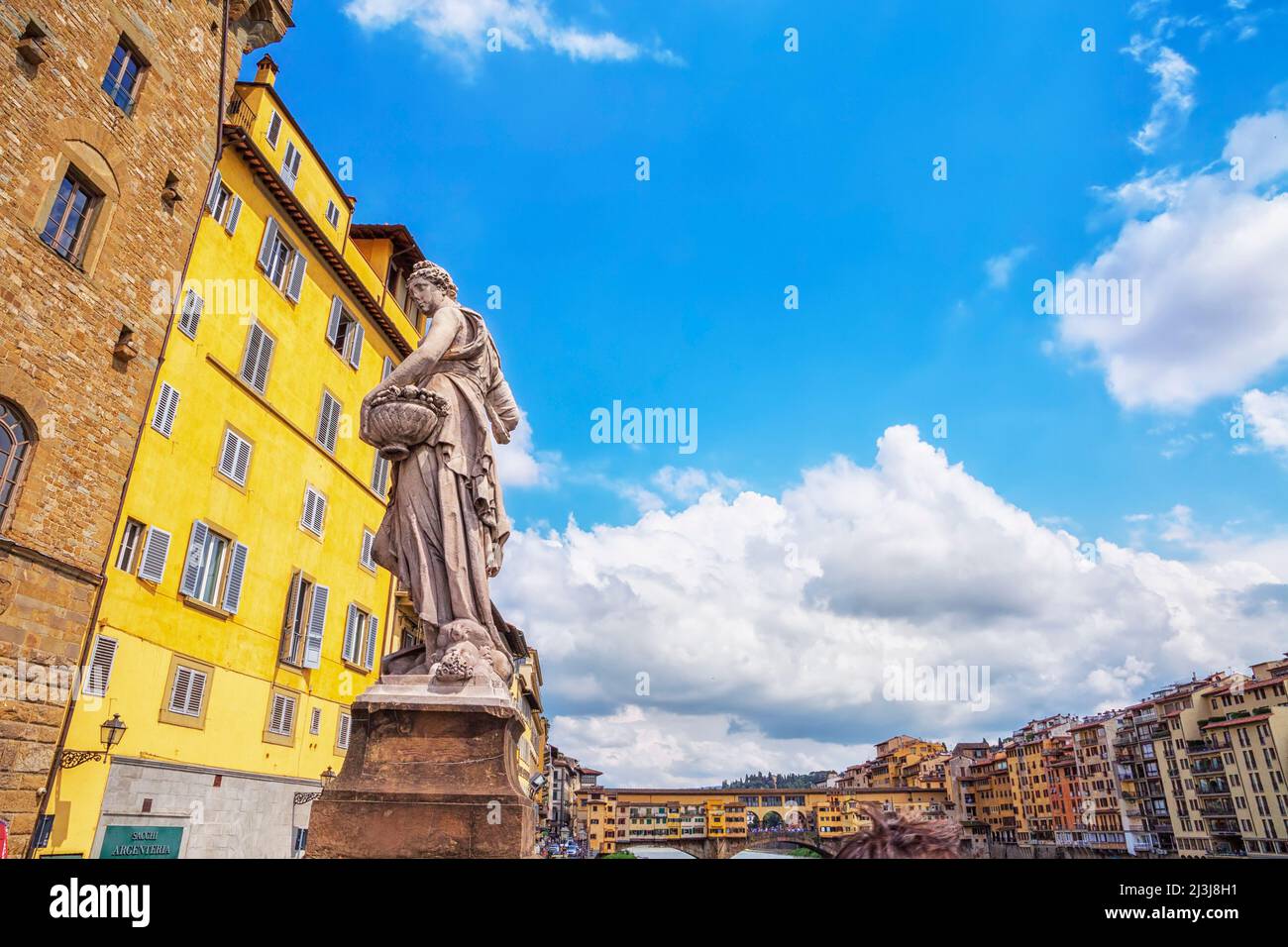 View of Ponte Vecchio from Santa Trinita Bridge, Florence, Tuscany, Italy, Europe Stock Photo